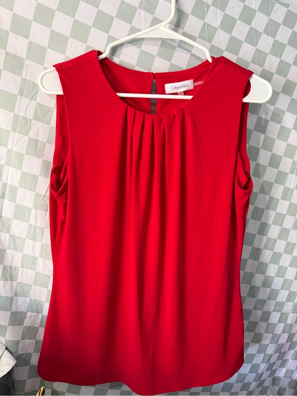 Calvin Klein Bright Red Sleeveless Pleat-Front Blouse